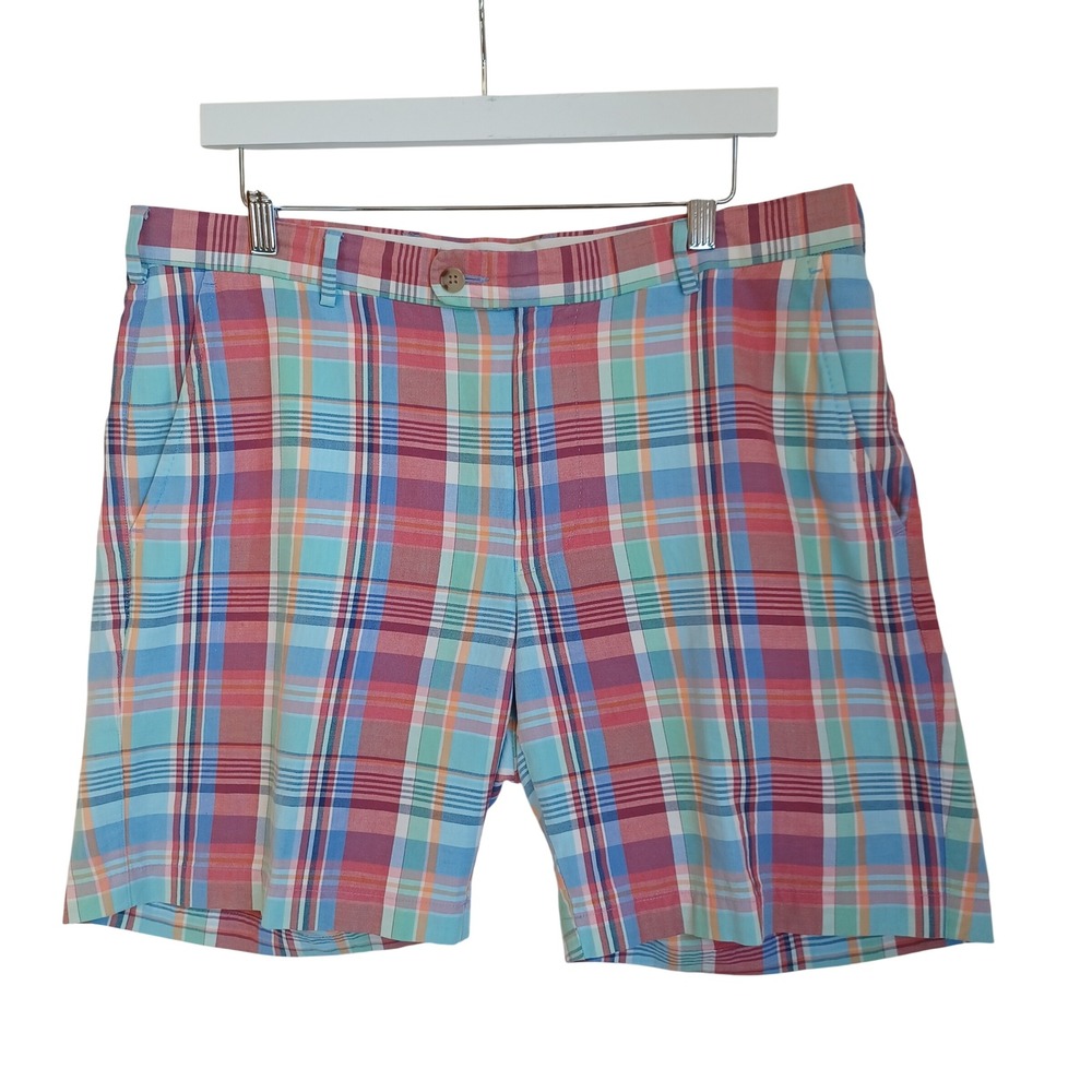 Peter Millar Seaside Mens 34 Plaid Linen Cotton Silk Shorts Multi MS18B08